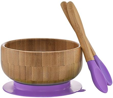 Sweet Baby Carrot Bamboo and Silicone Bowl Feeding Utensils for Baby Toddlers and Kids, BPA Stay Put Suction Base for No More Spills Bonus: 2 Spoons!!