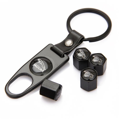 CzlpV Black Car Wheel Tire Valve Caps Tyre Stem Air Caps Keychain Styling For Jaguar