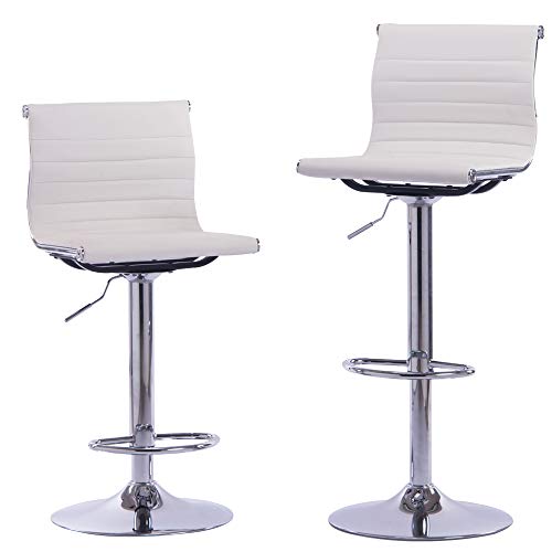Sidanli White Adjustable Swivel Counter Bar Stool Chairs with Back (Set