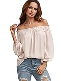 SheIn Women's Off The Shoulder Long Sleeve loose Top Blouse - Pink Medium