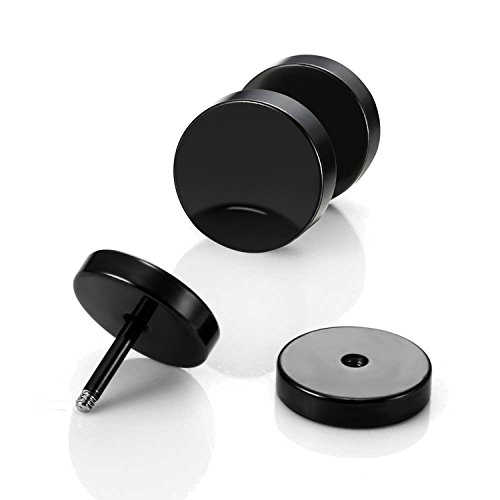 LIEBLICH Black Stud Earrings Men Women Faux Gauges Ear Tunnel Stainless
