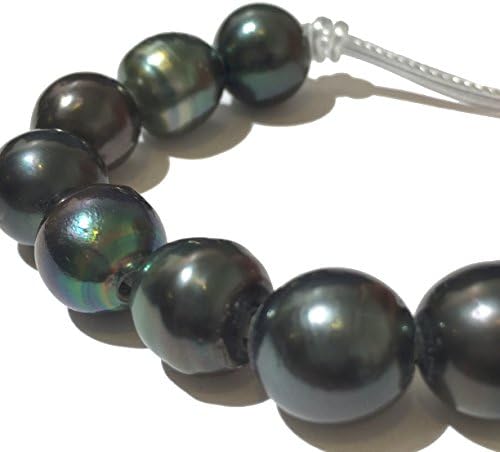 [AfricaGemsUSA] (2.5mm Large Hole- Grade AA) 9 Pieces Large Peacock Tahitian South Sea Pearls 11-12mm Off-Round Loose Cultured Pearl Beads (High Luster Thick Nacre Shimmering Overtone)