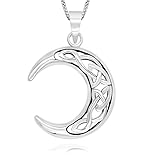 925 Sterling Silver Celtic Knot Crescent Moon Pendant Necklace, 18