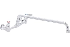 DuraSteel Commercial Sink Faucet - 8” Center Commercial Wall Mount Faucet Kitchen w/ 16 Inch Swivel Spout - Lever Handle - Industrial Restaurant Kitchen Utility Prep 3 Compartment Sink Mounted Faucets