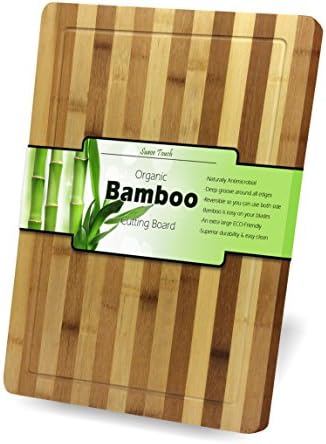 Suave Touch, Bamboo Cutting Board with Deep Groove  – Thick, Strong, Extra Large 18" x 12" x ¾" Butchers Block for Carving Meat, Fruits &amp; Vegetables, Naturally Antimicrobial