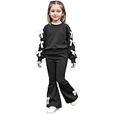 xueteox Girls Long Sleeve Sweatshirt 2 Piece, Bow Graphic Top and Pants Spring Fall Fashion Casual Clothes.