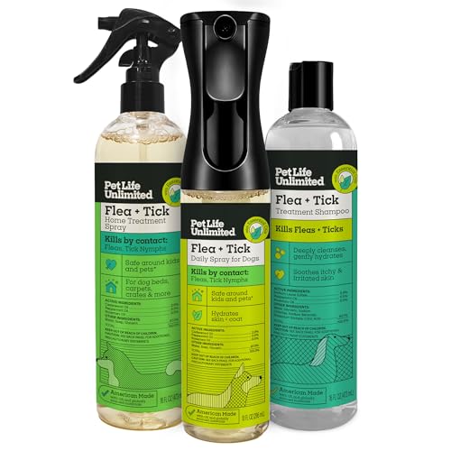 Pet Life Unlimited Natural Flea & Tick 3-Step Kit for Dogs, Plant-Based Prevent…