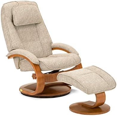 Oslo Collection Teatro Linen Swivel Recliner and Ottoman, Tan