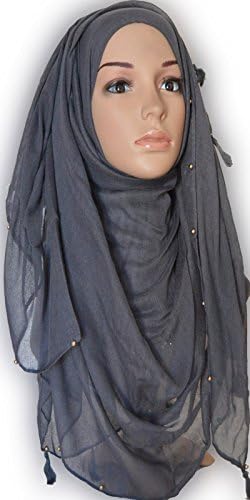 Gold Pearl Tassel Hijab Classy Maxi Scarf Wrap Abaya 180 x 100