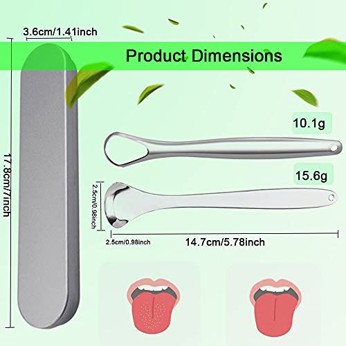 Tongue Scraper Cleaner (Pack of 2) Stainless Steel Tongue Scraper with Carry Case Tongue Scraping Brush for Oral Hygiene Care Fresh Breath (Silver)
