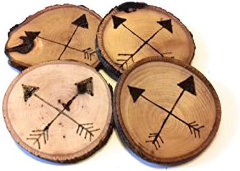 Arrows Wood Burned Tree Slice Coasters