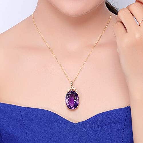 Women's Amethyst Necklace Pendant 18K Gold Purple Violet Oval Zircon White Diamonds
