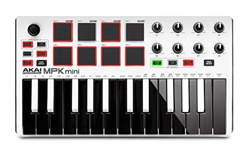 Akai Professional MPK Mini MKII White | 25-Key Ultra-Portable USB MIDI Drum Pad & Keyboard Controller with Joystick, VIP Software Download Included - Limited Edition