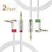Super HD 3.5mm Aux Stereo Audio Cable Tangle-Free Slim Cable Angled Male Type Compatible for Car,Stereo Audio Devices,PC,Tablets,Smartphones and MP3 players -24K Gold Plated Step Down Design Metal Connectors with High Purity Oxygen Free Copper Conductor -1.5Feet-2Pack