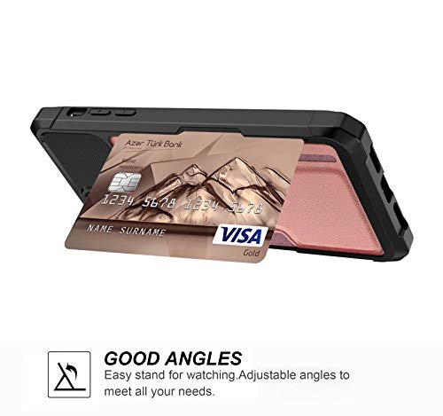 iPhone 11 Pro 2019 5.8 Case, Ranyi Carbon Fiber Wallet Case with Credit Card Holder Slot Shock Absorbing Resilient TPU Rubber Defender Protective Case for Apple 2019 5.8 Inch iPhone 11 Pro (Pink) - Thumbnail 6