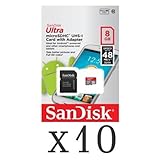 SanDisk Ultra 8GB UHI-I/Class 10 Micro SDHC Memory Card Up To 48MB/s With Adapter- SDSDQUAN-008G-G4A (Pack of 10)