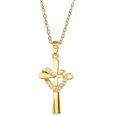 Maidaduous Cross Necklace for Women 18K Gold Plated Cubic Zirconia Cross Long Pendant Necklace Double Cross Pendant Dainty and Retro Diamond Necklace Faith Jewelry Women Religious Gifts