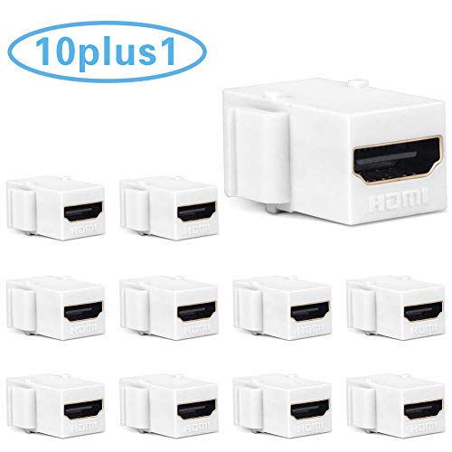 HDMI Keystone Jack, PHIZLI 10 Pack HDMI Keystone Insert Female to Female Coupler Adapter (White)