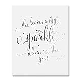 She Leaves A Little Sparkle Wherever She Goes Silver Foil Decor Home Wall Art Print Inspirational Quote Metallic Poster 5 inches x 7 inches