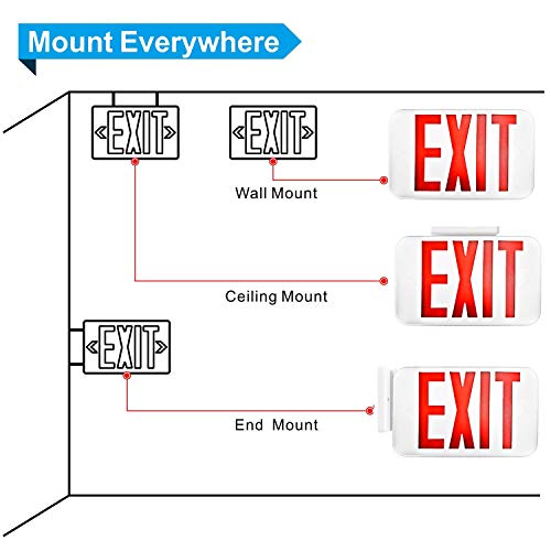 SPECTSUN LED Exit Sign with Battery Backup, Red Exit Light - 2 Pack, Hardwired Combo Exit Sign,120V/277V Exit Sign with Arrow, UL Exit Sign Lighting Interior/Stair, Wall Mount/Ceiling Exit Sign White - Thumbnail 4