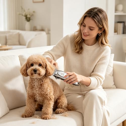 Professional Clippers for Dogs and Cats Wireless Silent LED Display | Pet Clipper for Long and Thick Hair Stainless Steel Blades 6 Combs Motor Guide 7000 RPM Pet Grooming Kit