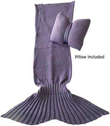 Mermaid Tail Blanket Pillow Cushion By Viva Blanket, Knitted Sleeping Blanket for Adult, Soft – The Best Gift For Girls, Kids & Adults (Purple)