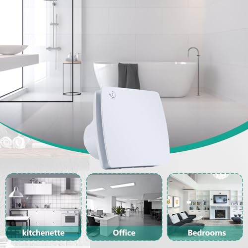 Bathroom Extractor Fan, 4"/100mm High Airflow Silent Bathroom Fan with Timer Overrun Delay Function for Bathroom Toilet Shower Wall Mount (White)
