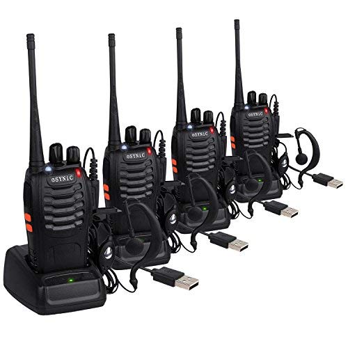 eSynic 4pcs Walkie Talkies-2 way radio Long Range Walkie Talkie with Original Earpieces- 2 Way Radio Walky Talky 16CH Single Band Supports VOX LED Light Voice Prompt for Biking and Hiking