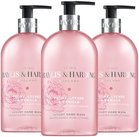 Baylis & Harding Signature Peony, Lychee, Vanilla Hand Wash 500ml (Pack of 3) - Vegan Friendly