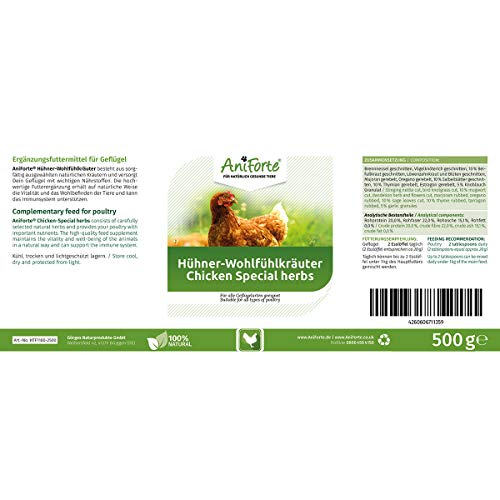 AniForte Wohlfühlkräuter für Hühner 500 g - Natürliche Kräuter für Geflügel unterstützen Immunsystem & Verdauung, Leckerchen für Hühner jeden Alters, mehr Vitalität – Bild 5