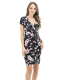 BENANCY Vestido a media pierna con estampado floral y manga corta con cuello en V para mujer Vestido midi de playa