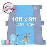 Gamegie Sand Proof Beach Blanket 10’x9′, Large Sand Free Beach Mat Oversized Waterproof Sandless Mat for Travel,Camping,Hiking and Music Festivals,Compact Sand Blanket with 6 Pocket