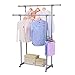 Rackaphile Double Rail Adjustable Rolling Clothing Garment Rack with Side Rods, Swing Arm Holders and Wheels
