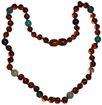 Baltic Amber Necklace For Kids and Teens- 15 inches – Boost Immune System - For Ages 4-16 – Natural Pain Relief- Certified (Polished Blue/Green)