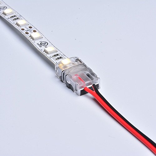 LED Strip Connector Kit 10mm 2 Pin With Extension Wire UL Listed 9.8 Feet/3 Meter 20 Gauge 2 Conductor, SMD5050 Strip to Power Lead and Strip to Strip Jumper, Non-waterproof Use. 5 Connector Packed.