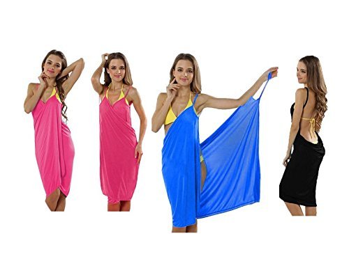 PREMIUM (2-in-1) Trendiges luftiges Strandkleid - Wickeltuch Kleid Wickelkleid Tunika Pareo Sarong Tuch Duschtuch Badetuch - 