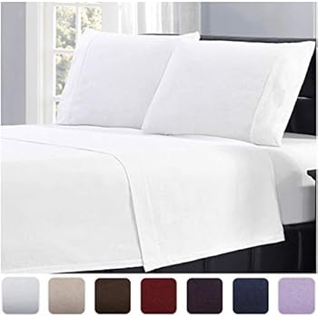 Mellanni 100% Cotton Flannel Sheet Set - Lightweight 4 pc Luxury Bed Sheets - Cozy, Soft, Warm, Breathable Bedding - Deep Pockets - All Around Elastic (Cal King, White)