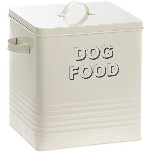 large tin dog food container