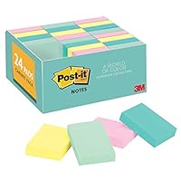 Post-it Notes, 24 Pads/Pack, 1 3/8 in. x 1 7/8 in, Marseille Colors, America