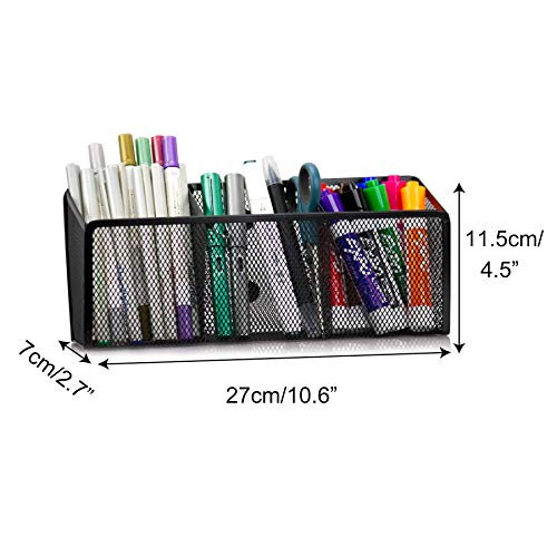 Miukada Magnetic Pencil Holder, Wire Mesh Storage Basket with 3 Compartments. Office Supplies Organizer with 9 Heavy-Duty Magnets for Whiteboard and Lock Accessories