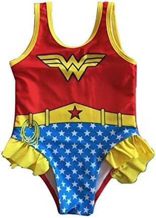 L C Boutique Little Girls Ruffle Wonder Woman One Piece Swimsuit in Sizes 2T to 5T
