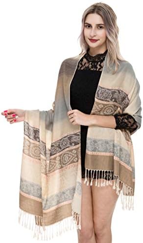 REEMONDE Womens Soft Reversible Tapestry Paisley Vintage Pashmina Shawl Wrap Scarf Lightweight