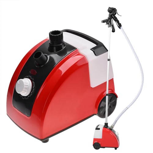 CYTGOUPER 1300w 1.7L Water Tank Standing Clothes Steamer,11 Stalls 8 Large Bore Steam Hole Stand up Steamer,Red ABS Metal Tube Garment Steamer for Clothes with Stand