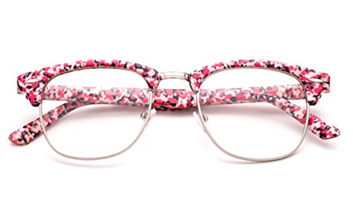 Newbee Fashion - Clubmaster Oval Stylish Retro Vintage Semi-Rimless Floral Classic Half Frame Clear Glasses Frames