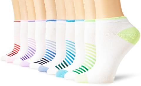 Modern Heritage Women's 10 Pair Pack Ombre Stripe Low Cut Socks, White Multi,Size 9-11