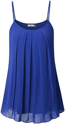 Tunic Tank Tops for Women, Sinmy Ladies Sleeveless Shirts for Work Chiffon Layered Spaghetti Strap Blouse Camisole Blue Small