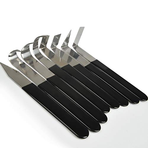 WOWOSS 8 Pack Pottery Carving Tools Set Stainless Steel Clay Sculpture Trimming Tools Storage in a Felt Bag for Carving, Shaping, Clay Sculpture, Modeling