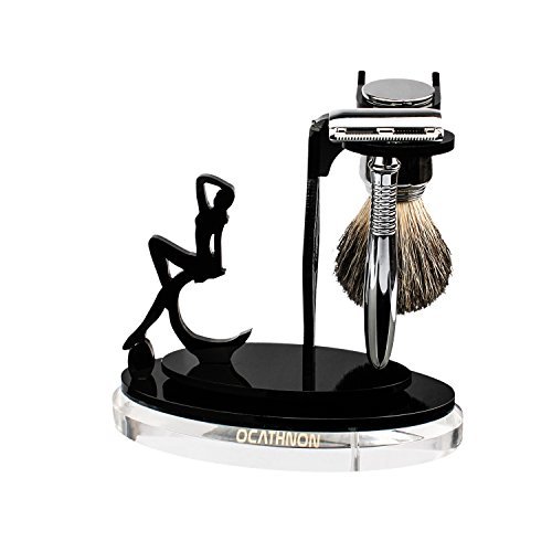 Shaving Set for Men, Ocathnon Shaving Kits 5 in 1, Shaving Brush Stand + Badger Brush + Safety Razor + Razor Blade + Elegent Gift Box