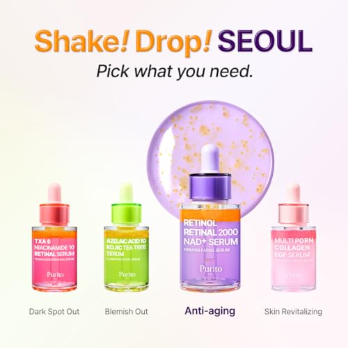 PURITO Retinol 0.1% + Retinal 0.1% Anti-Aging Facial Serum | for Wrinkles, Fine Lines & Firmer Skin | Dual Retinoids with NAD+, Improve Elasticity & Skin Texture | Korean Skincare, 30mL 1.01 fl.oz