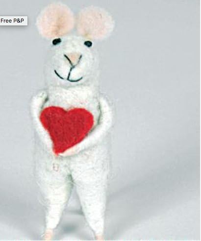 Pin Felt Needle Felted Collectible White Mouse Holding A Heart